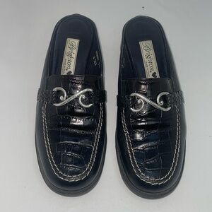 Brighton Britta Sydney Black Croc Leather Slip-on Mules Size 7